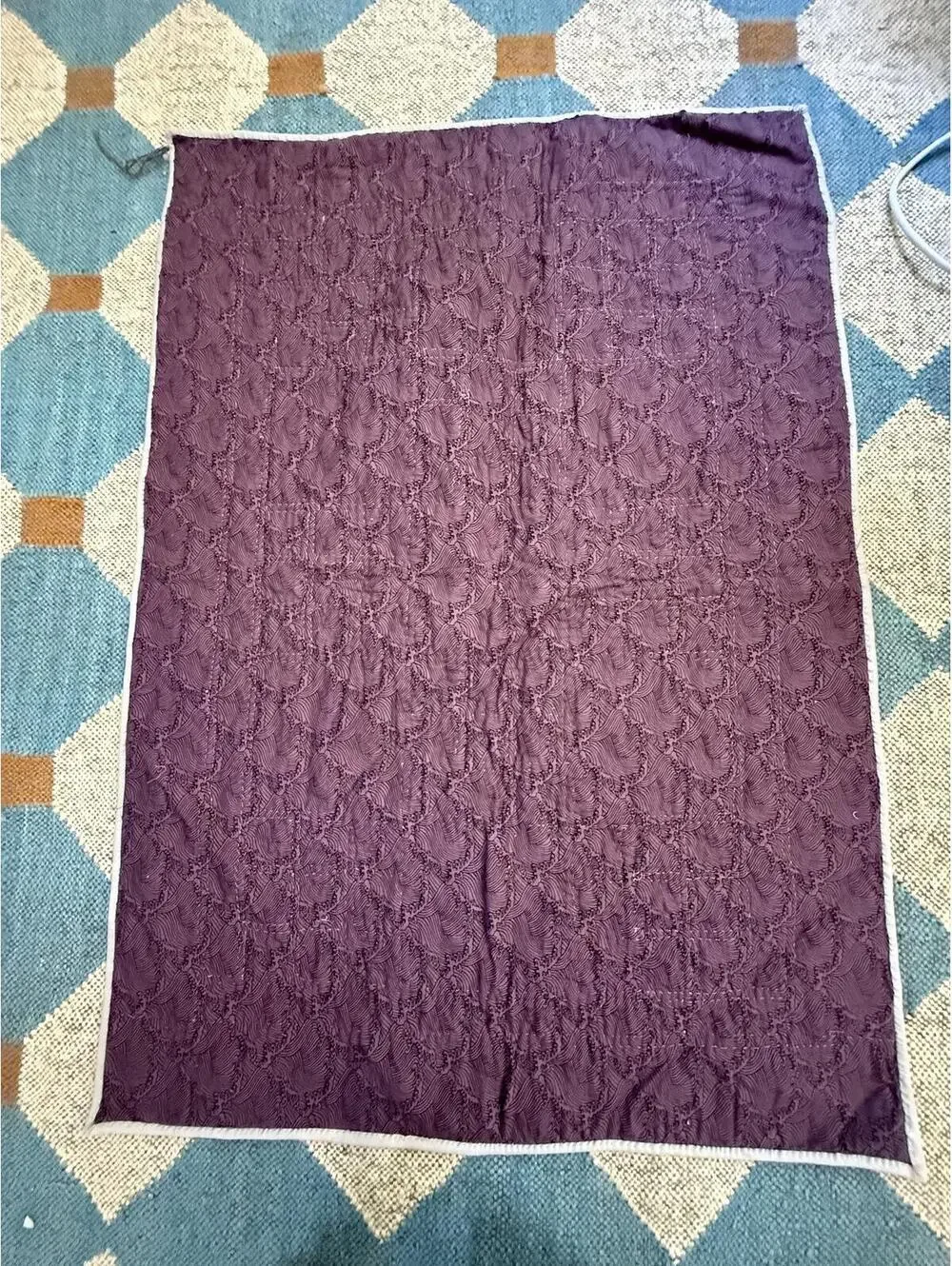 Handmade/ Handstitched Purple Irish Chain Checkered Crib Quilt 37 x 27